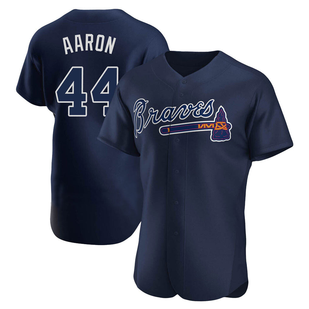 Atlanta Braves #44 Hank Aaron Player Navy HeidiMiller Alternate Limited Elite Home Game Stitched Jerseys