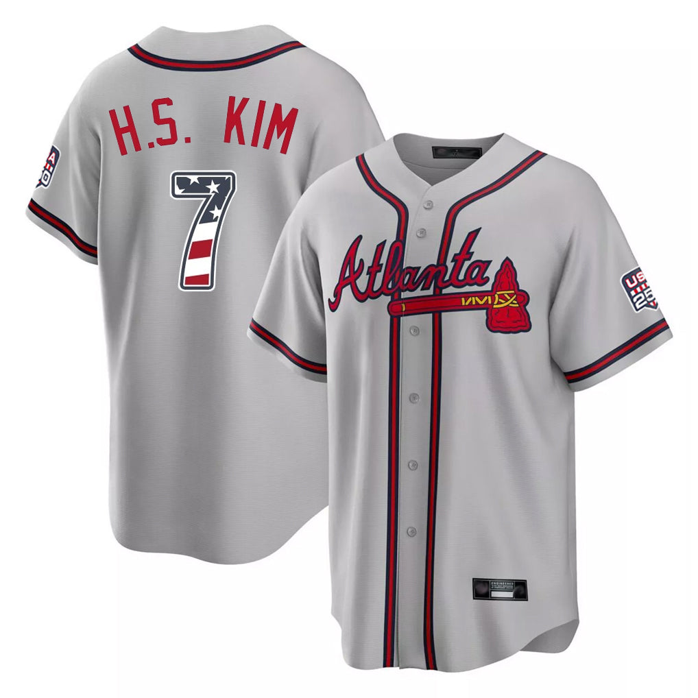 Atlanta Braves #7 Ha-Seong Kim Player Gray HeidiMiller USA 250 Fourth Of July Limited Home Game Stitched Jerseys