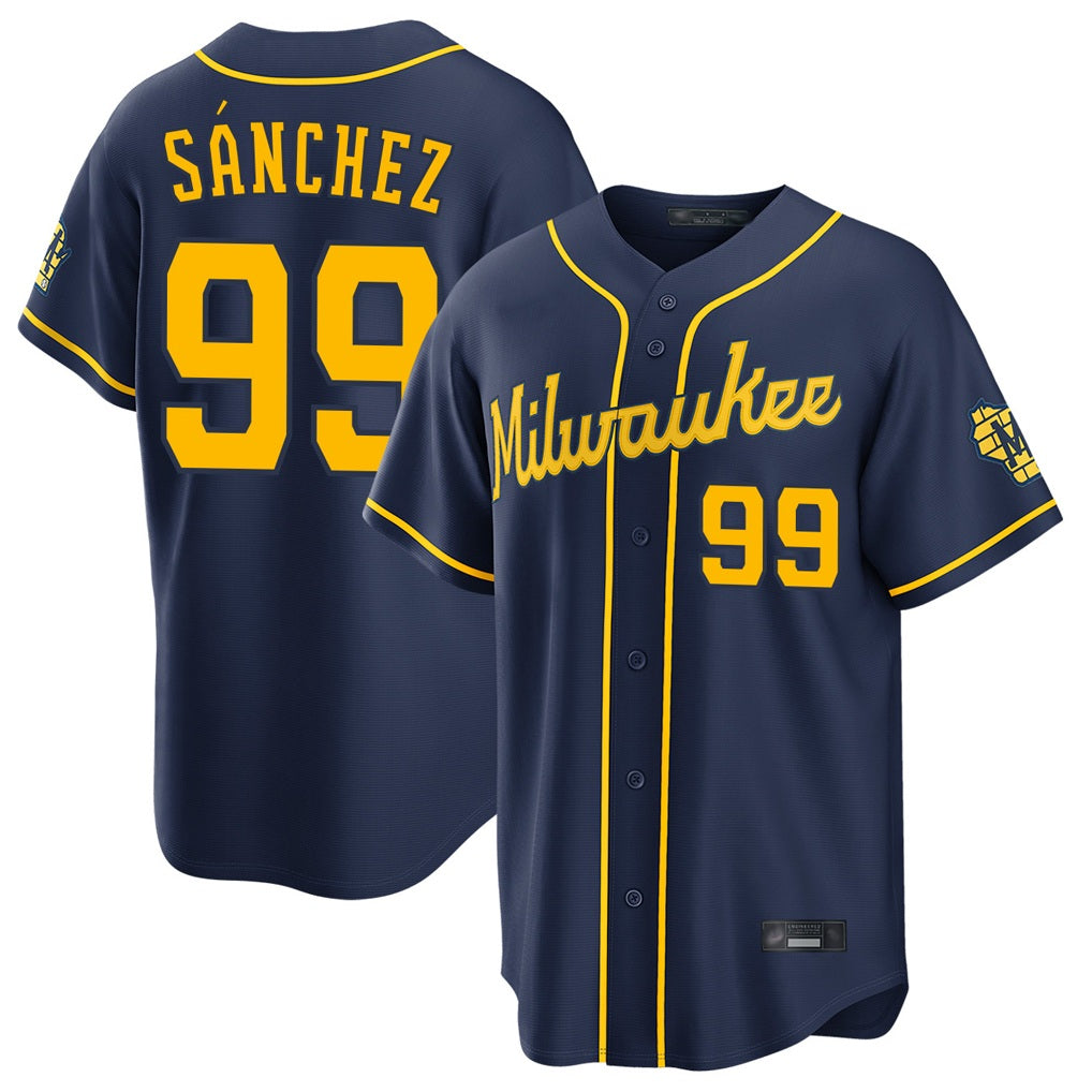 Milwaukee Brewers #99 Gary Sanchez Player Navy HeidiMiller Home Stadium Game Stitched Jerseys
