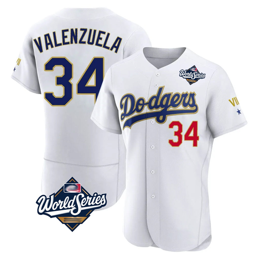 Los Angeles Dodgers #34 Fernando Valenzuela Player Gold White HeidiMiller World Series 2026 Collection Stadium Limited Elite Stitched Jerseys