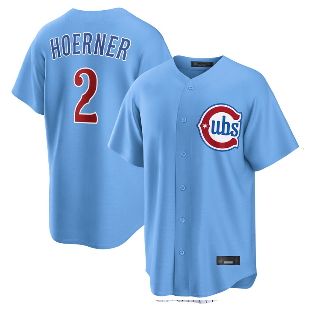 Chicago Cubs #2 Nico Hoerner Player Light Blue HeidiMiller Home Game Stitched Jerseys