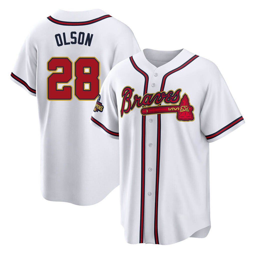 Atlanta Braves #28 Matt Olson Player White Gold HeidiMiller Home Game Stitched Jerseys