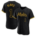 Atlanta Braves #1 Ozzie Albies Player Black HeidiMiller Snake Skin City Limited Elite Home Game Stitched Jerseys