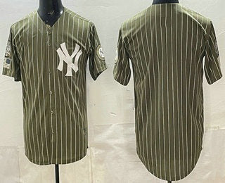 New York Yankees Blank Olive HeidiMiller Pinstripe 2026 Armed Forces Day Salute To Service Jersey