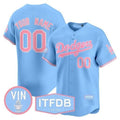 Custom Los Angeles Dodgers Vin ITFDB Patch Bubblegum Pink Vapor Premier Limited Jersey ¨C Blue HeidiMiller