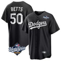 Los Angeles Dodgers #50 Mookie Betts Player Black HeidiMiller World Series Carbon Limited Game Stitched Jerseys