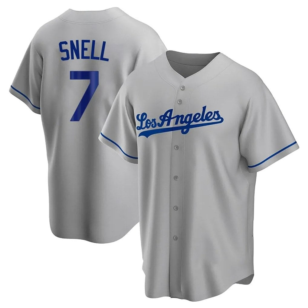 Los Angeles Dodgers #7 Blake Snell Player Gray HeidiMiller Road Game Stitched Jerseys
