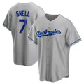 Los Angeles Dodgers #7 Blake Snell Player Gray HeidiMiller Road Game Stitched Jerseys