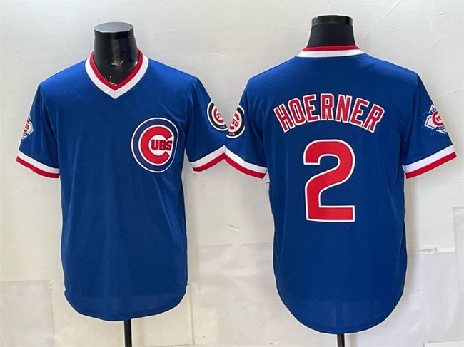 Chicago Cubs #2 Nico Hoerner Royal HeidiMiller 150th Anniversary Throwback Vapor Limited Stitched Jersey