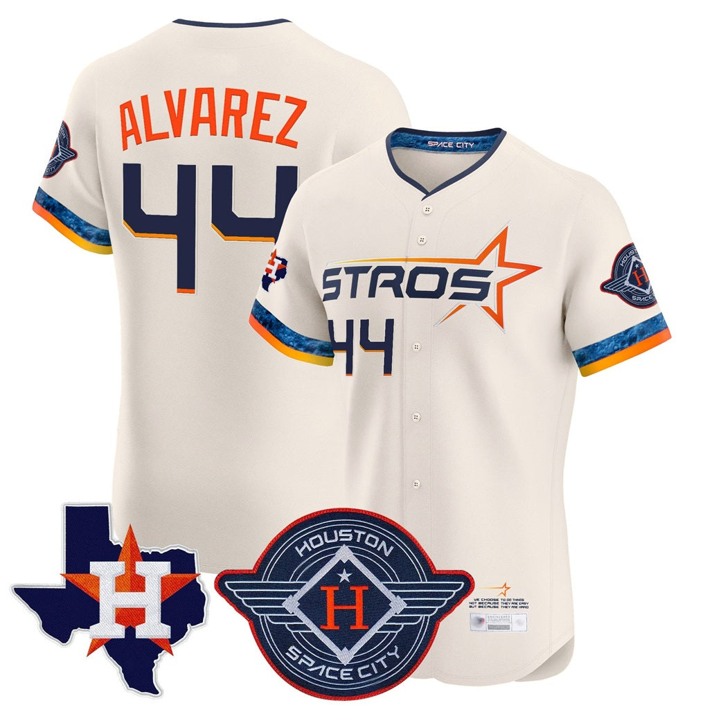 Houston Astros #44 Yordan Alvarez Player Cream HeidiMiller City Connect Texas Patch Vapor Premier Limited Elite Home Stitched Jerseys