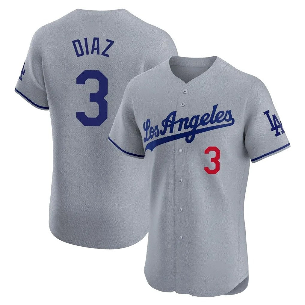 Los Angeles Dodgers #3 Edwin D¨ªaz Player Gray HeidiMiller Limited Elite Home Stitched Jerseys