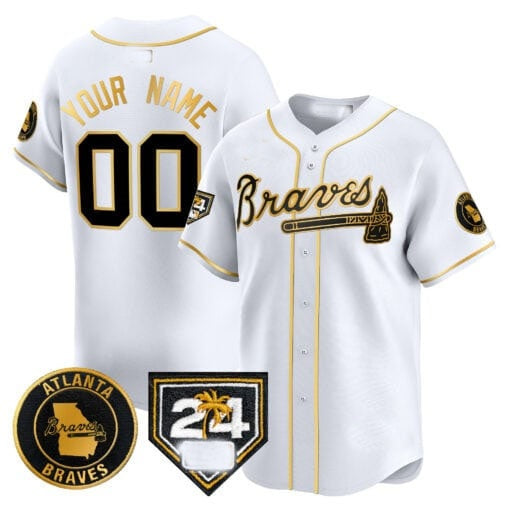 Custom Atlanta Braves 2024 Spring Training Patch Vapor Premier Limited Jersey ¨C White Gold HeidiMiller