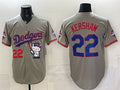 Los Angeles Dodgers #22 Clayton Kershaw Grey HeidiMiller Hello Kitty Night 2025 World Series Champions Patch Stitched Jersey
