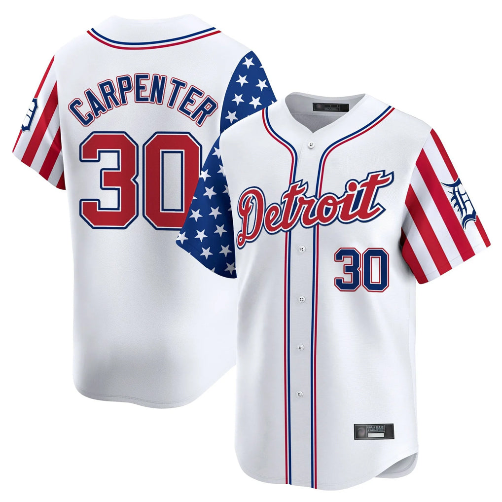 Detroit Tigers #30 Kerry Carpenter Player White HeidiMiller Independence Day Vapor Premier Limited Stitched Jerseys