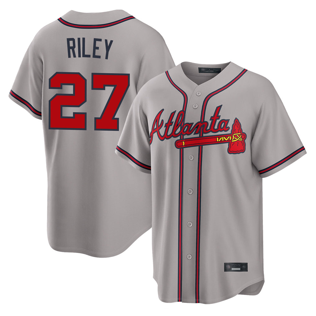 Atlanta Braves #27 Austin Riley Player Gray HeidiMiller Home Game Stitched Jerseys