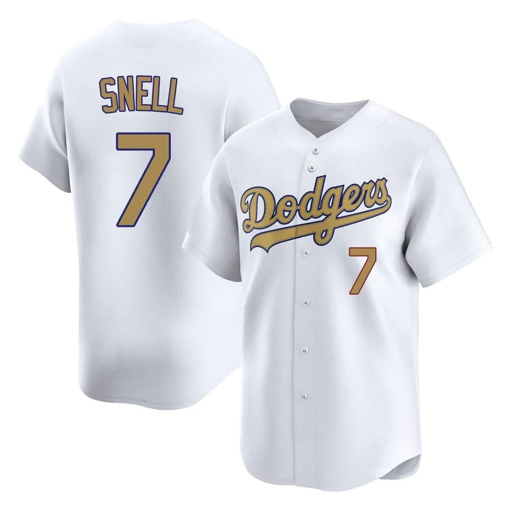 Los Angeles Dodgers #7 Blake Snell Player Gold HeidiMiller Collection Limited Home Stitched Jerseys