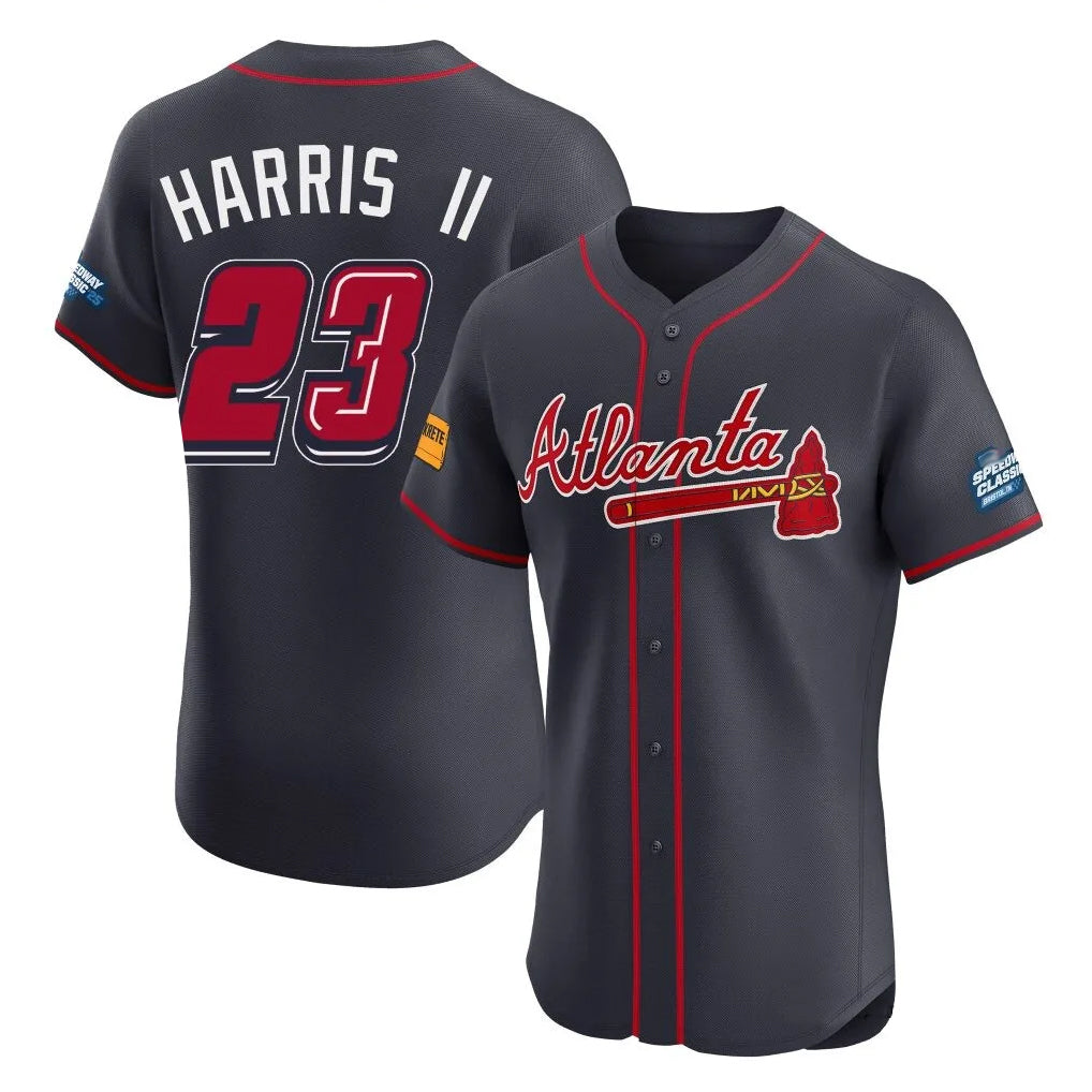Atlanta Braves #23 Michael Harris II Player Navy HeidiMiller 2025 Speedway Classic Limited Elite Home Game Stitched Jerseys