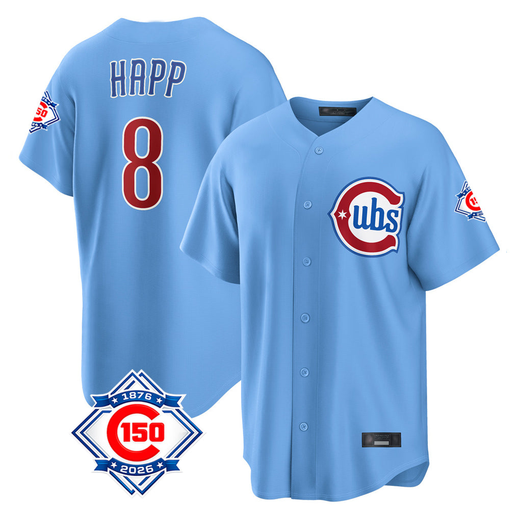 Chicago Cubs #8 Ian Happ Player Light Blue HeidiMiller 150th Anniversary Home Game Stitched Jerseys