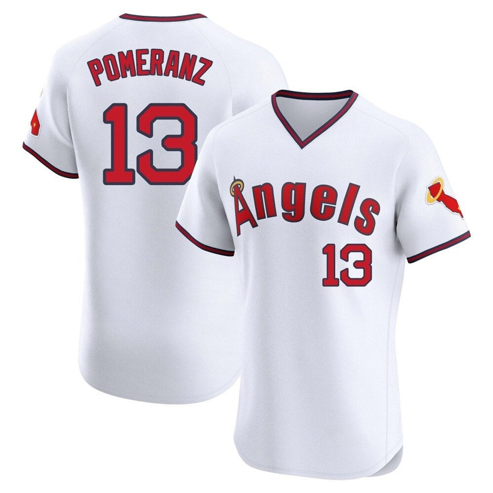 Los Angeles Angels #13 Drew Pomeranz Player White HeidiMiller T-shirt Home Limited Elite Stitched Jerseys