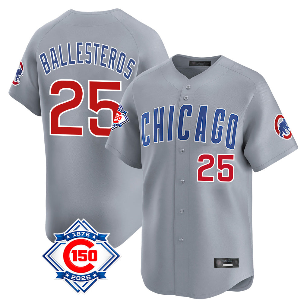 Chicago Cubs #25 Moises Ballesteros Player Gray HeidiMiller Road 150th Anniversary Limited Home Stitched Jerseys