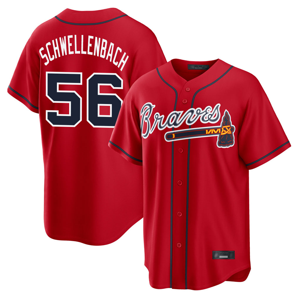 Atlanta Braves #56 Spencer Schwellenbach Player Red HeidiMiller Home Game Stitched Jerseys