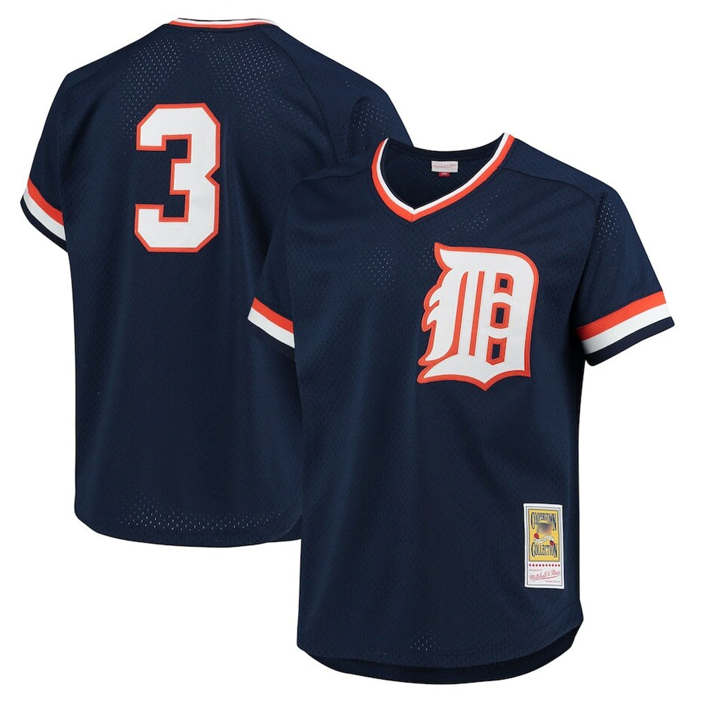 Detroit Tigers #3 Alan Trammell Player Navy HeidiMiller Mitchell & Ness 1984 Mesh Batting Practice  T-shirt Stitched Jerseys