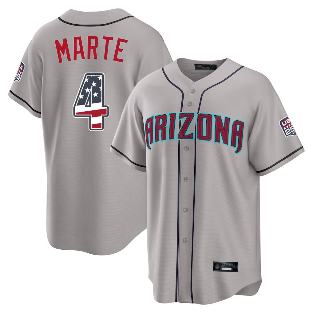 Arizona Diamondbacks #4 Ketel Marte Player Gray HeidiMiller USA 250 Fourth of July Home Game Stitched Jerseys