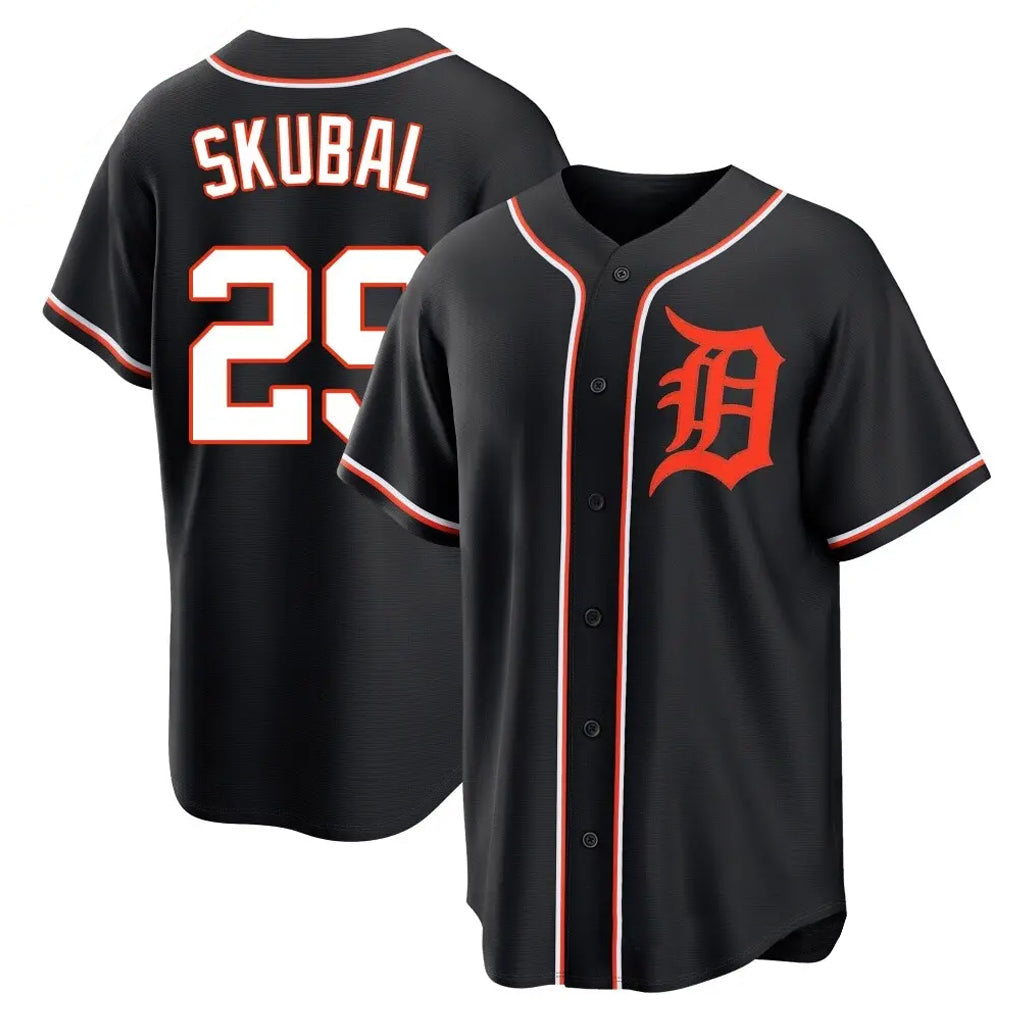 Detroit Tigers #29 Tarik Skubal Player Black HeidiMiller Fashion Out Home Game Stitched Jerseys