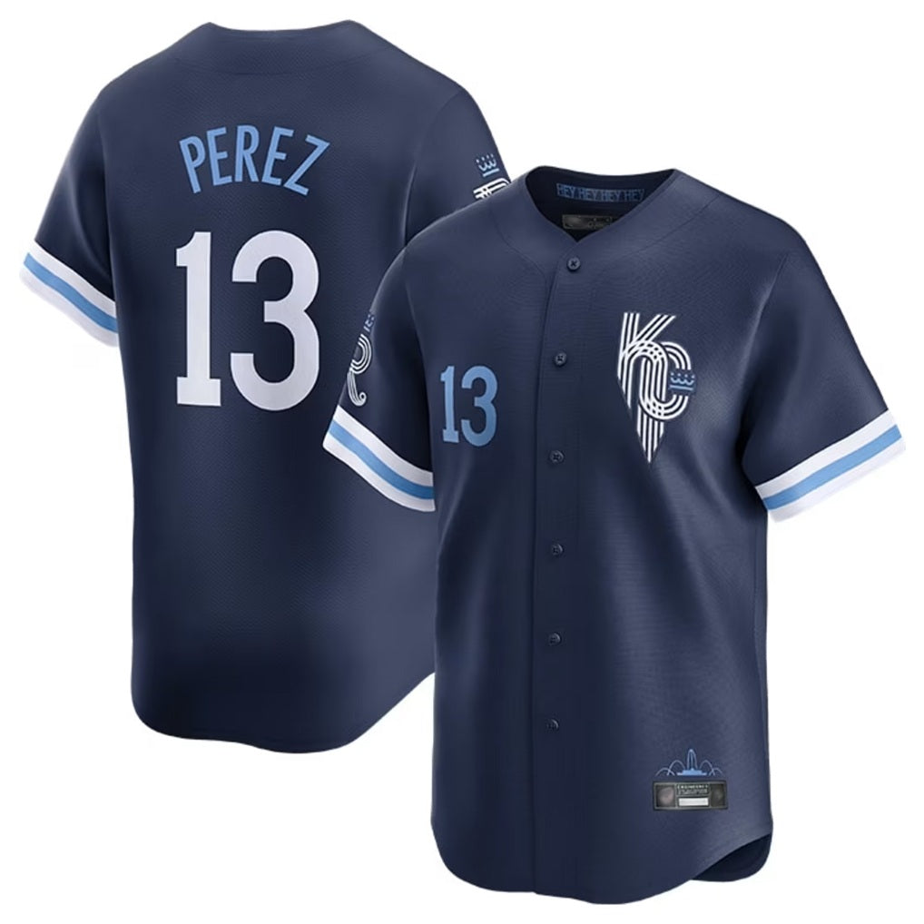Kansas City Royals #13 Salvador Perez Player Navy HeidiMiller City Connect Limited Home Stitched Jerseys