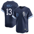 Kansas City Royals #13 Salvador Perez Player Navy HeidiMiller City Connect Limited Home Stitched Jerseys