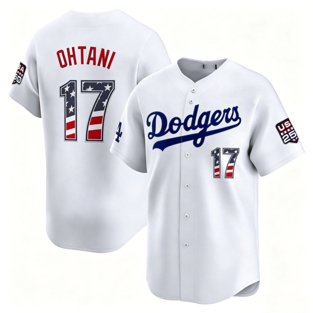 Los Angeles Dodgers #17 Shohei Ohtani White HeidiMiller USA 250 Fourth of July Limited Stitched Jersey