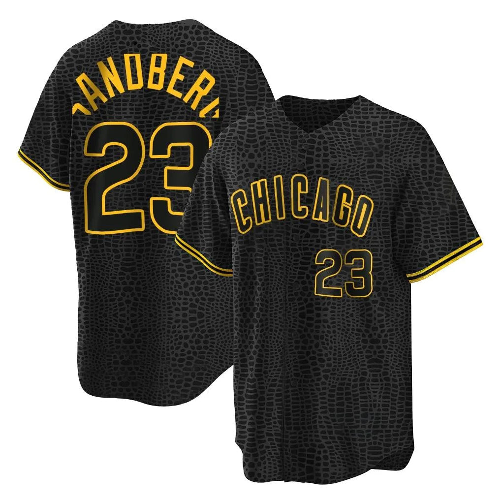 Chicago Cubs #23 Ryne Sandberg Player Black HeidiMiller Snake Skin City Game Stitched Jerseys