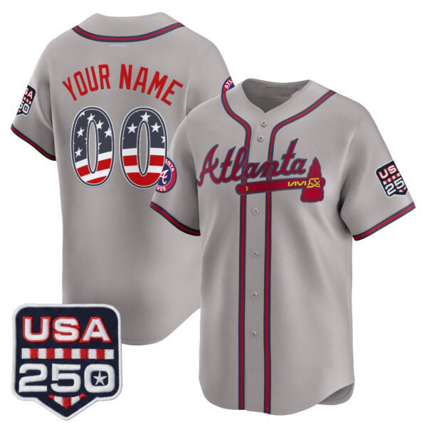Custom Atlanta Braves Gray HeidiMiller USA 250 Fourth of July Vapor Premier Limited Jersey ¨C All Stitched