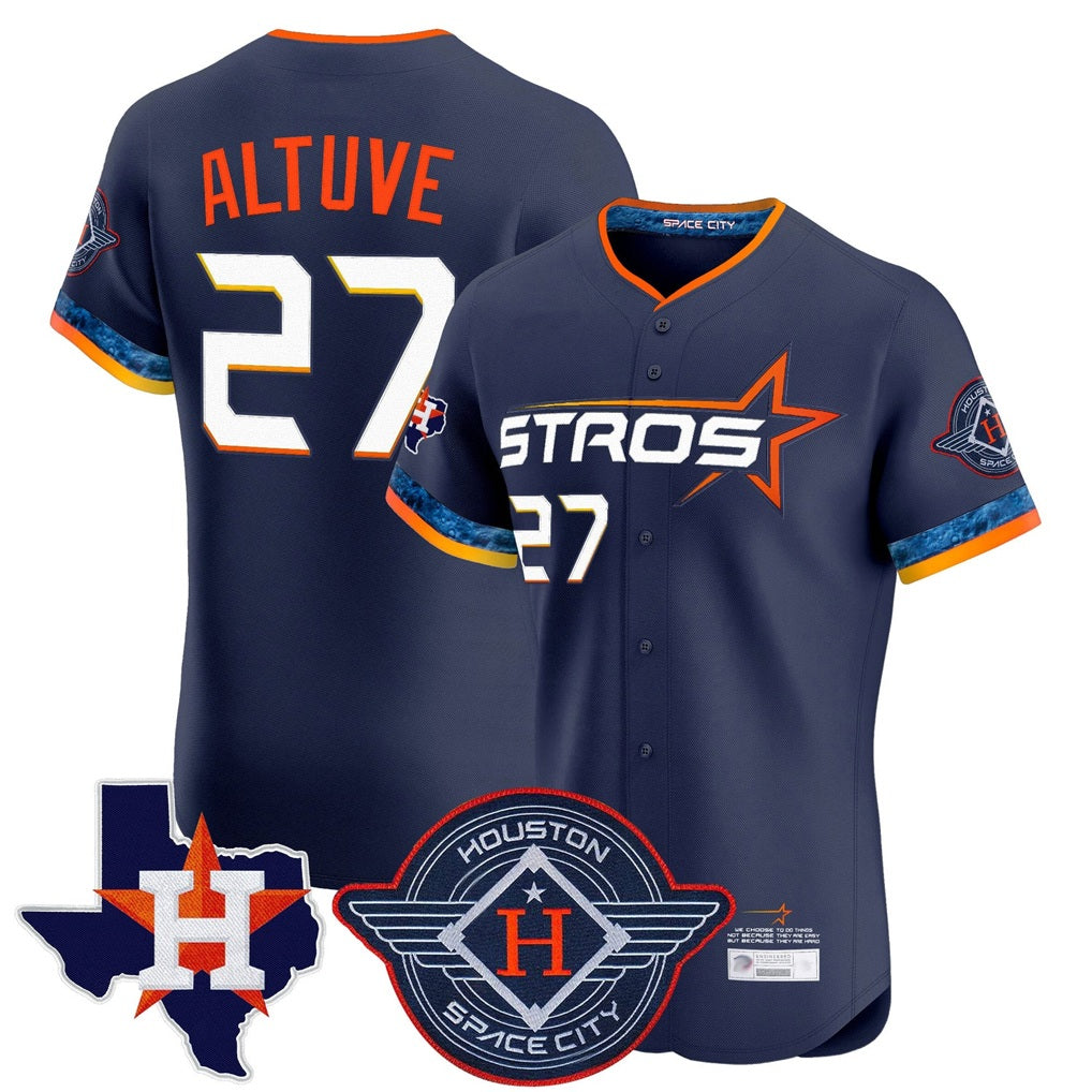 Houston Astros #27 Jose Altuve Player Navy HeidiMiller City Connect Texas Patch Vapor Premier Limited Elite Home Stitched Jerseys