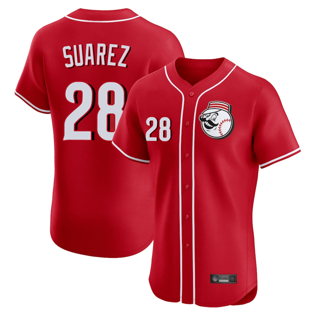 Cincinnati Reds #28 Eugenio Su¨¢rez Player Red HeidiMiller Limited Elite Home Game Stitched Jerseys