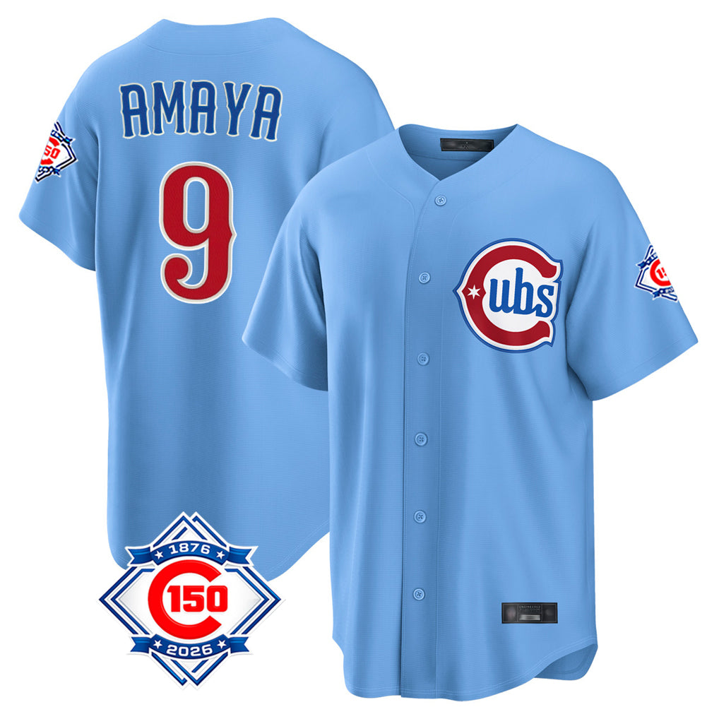 Chicago Cubs #9 Miguel Amaya Player Light Blue HeidiMiller 150th Anniversary Home Game Stitched Jerseys