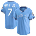 Kansas City Royals #7 Bobby Witt Jr. Player Light Blue HeidiMiller Limited Throwback Cooperstown Collection T-shirt Stitched Jerseys
