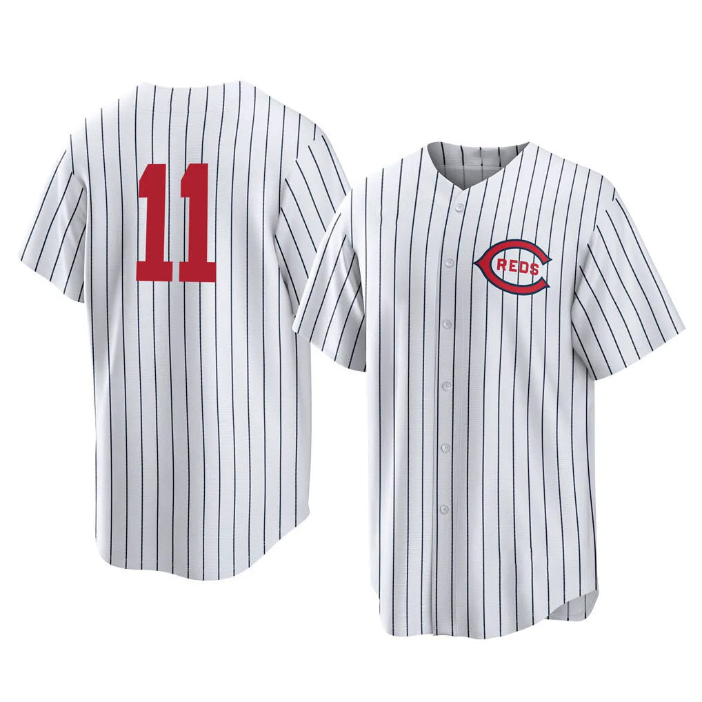 Cincinnati Reds #11 Barry Larkin Player White HeidiMiller Stripe Field of Dreams Game Home Stitched Jerseys