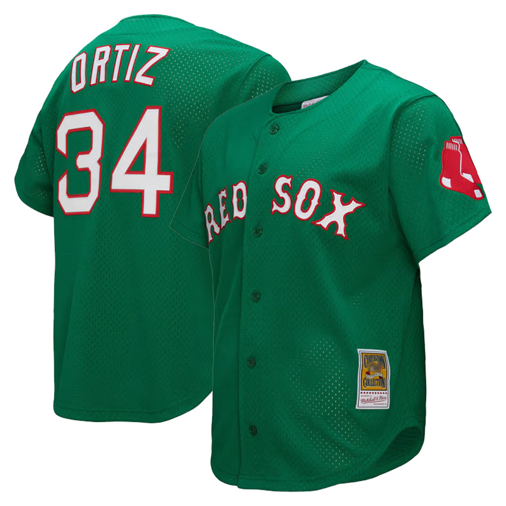 Boston Red Sox #34 David Ortiz Player Green HeidiMiller Mitchell & Ness Cooperstown Collection Mesh Home Stitched Jerseys
