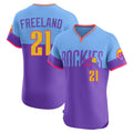 Colorado Rockies #21 Kyle Freeland Player Purple-Light Blue HeidiMiller City Connect Limited Elite Home T-shirt Stitched Jerseys