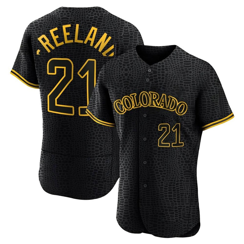 Colorado Rockies #21 Kyle Freeland Player Black HeidiMiller Snake Skin City Limited Elite Home Stitched Jerseys