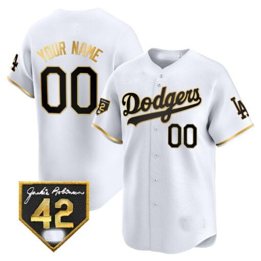 Custom Los Angeles Dodgers 2024 Jackie Robinson Patch Vapor Premier Limited Jersey ¨C White Gold HeidiMiller