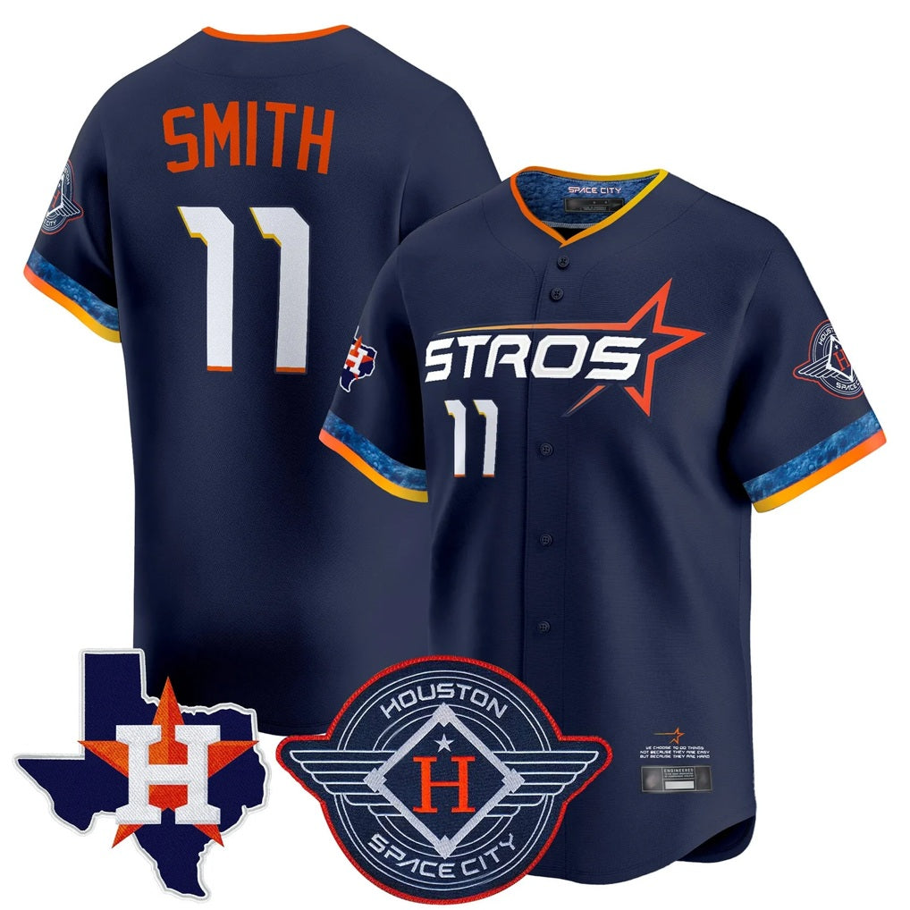 Houston Astros #11 Cam Smith Player Navy HeidiMiller City Connect Texas Patch Vapor Premier Limited Home Stitched Jerseys