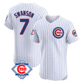 Chicago Cubs #7 Dansby Swanson Player White HeidiMiller 150th Anniversary Limited Elite Home Game Stitched Jerseys