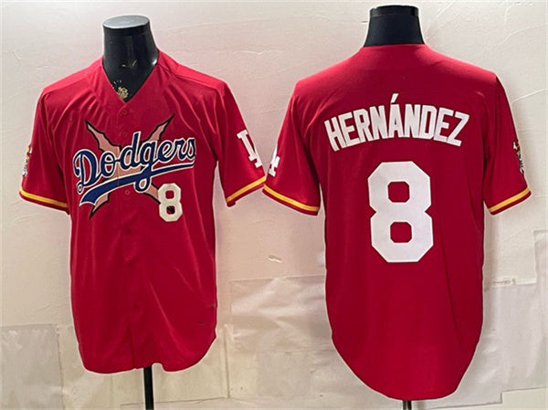 Los Angeles Dodgers x One Piece #8 Enrique Hernandez Red HeidiMiller Vapor Premier Limited Stitched Jersey