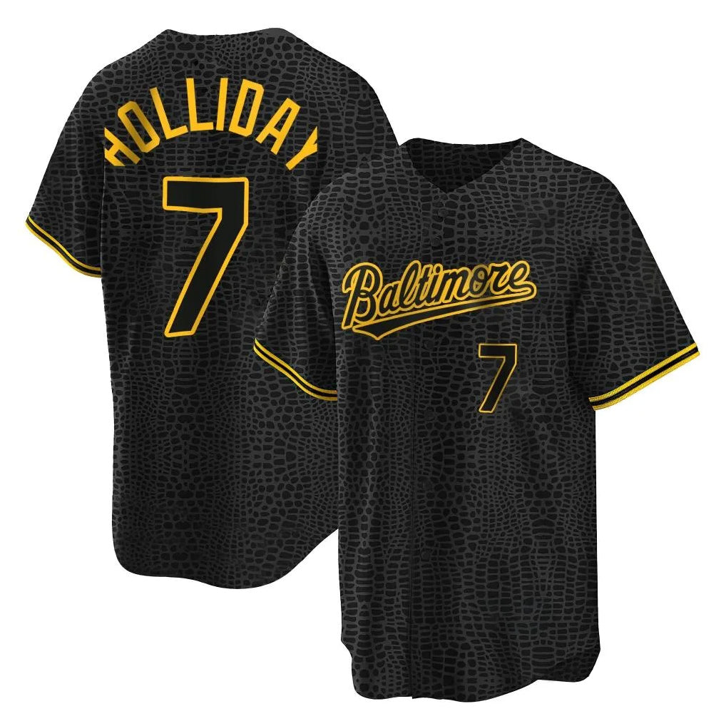 Baltimore Orioles #7 Jackson Holliday Player Black HeidiMiller Snake Skin City Home Game Stitched Jerseys