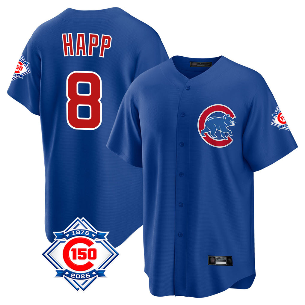 Chicago Cubs #8 Ian Happ Player Royal HeidiMiller 150th Anniversary Home Game Stitched Jerseys
