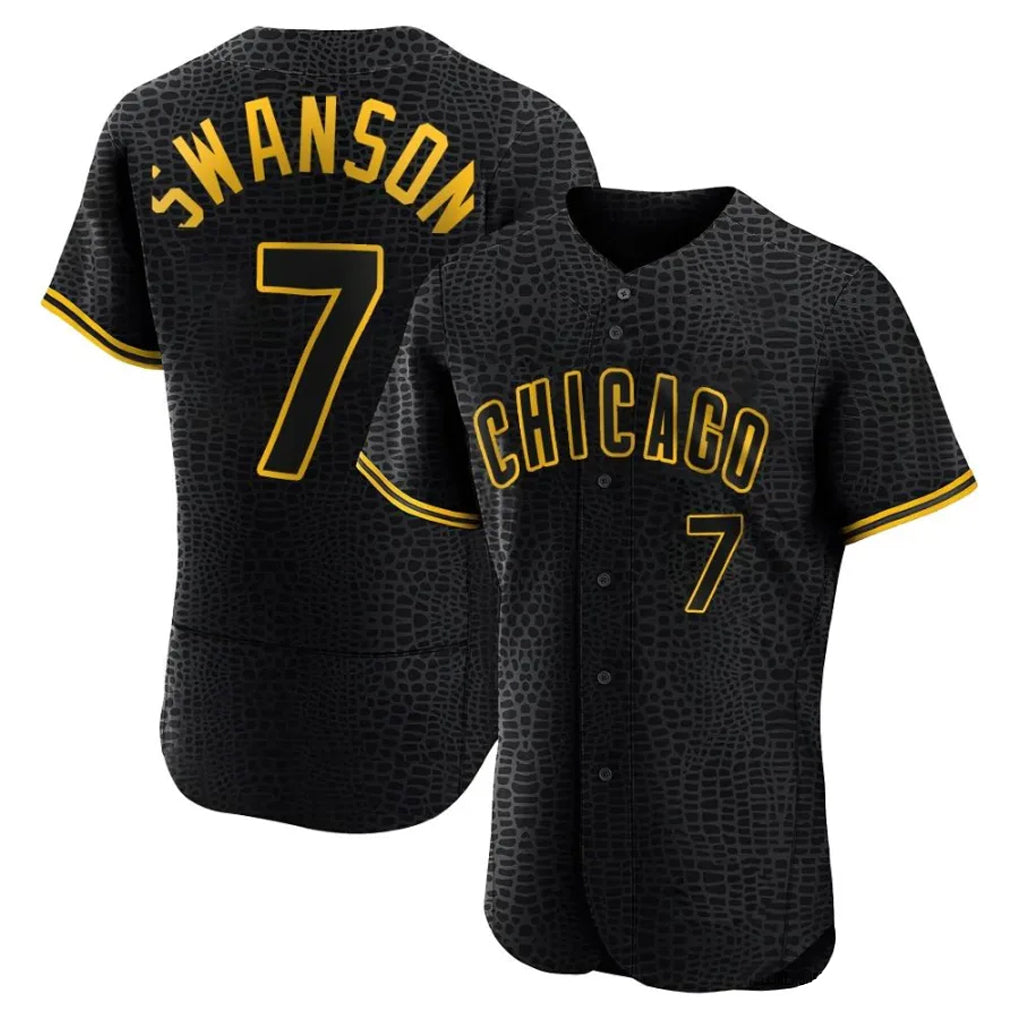 Chicago Cubs #7 Dansby Swanson Player Black HeidiMiller Snake Skin City Limited Elite Home Game Stitched Jerseys