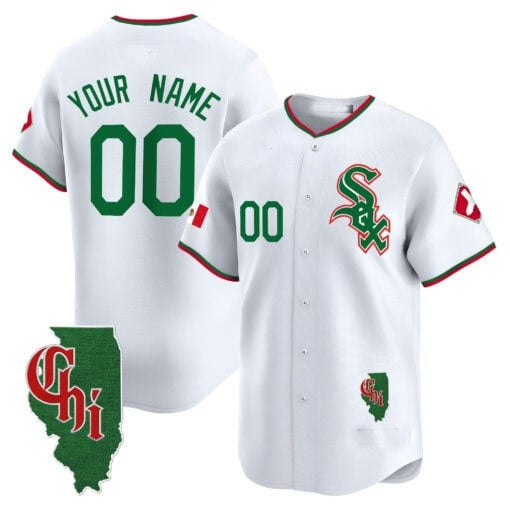 Custom Chicago White Sox Mexico Vapor Premier Limited Jersey ¨C Illinois Patch ¨C White HeidiMiller