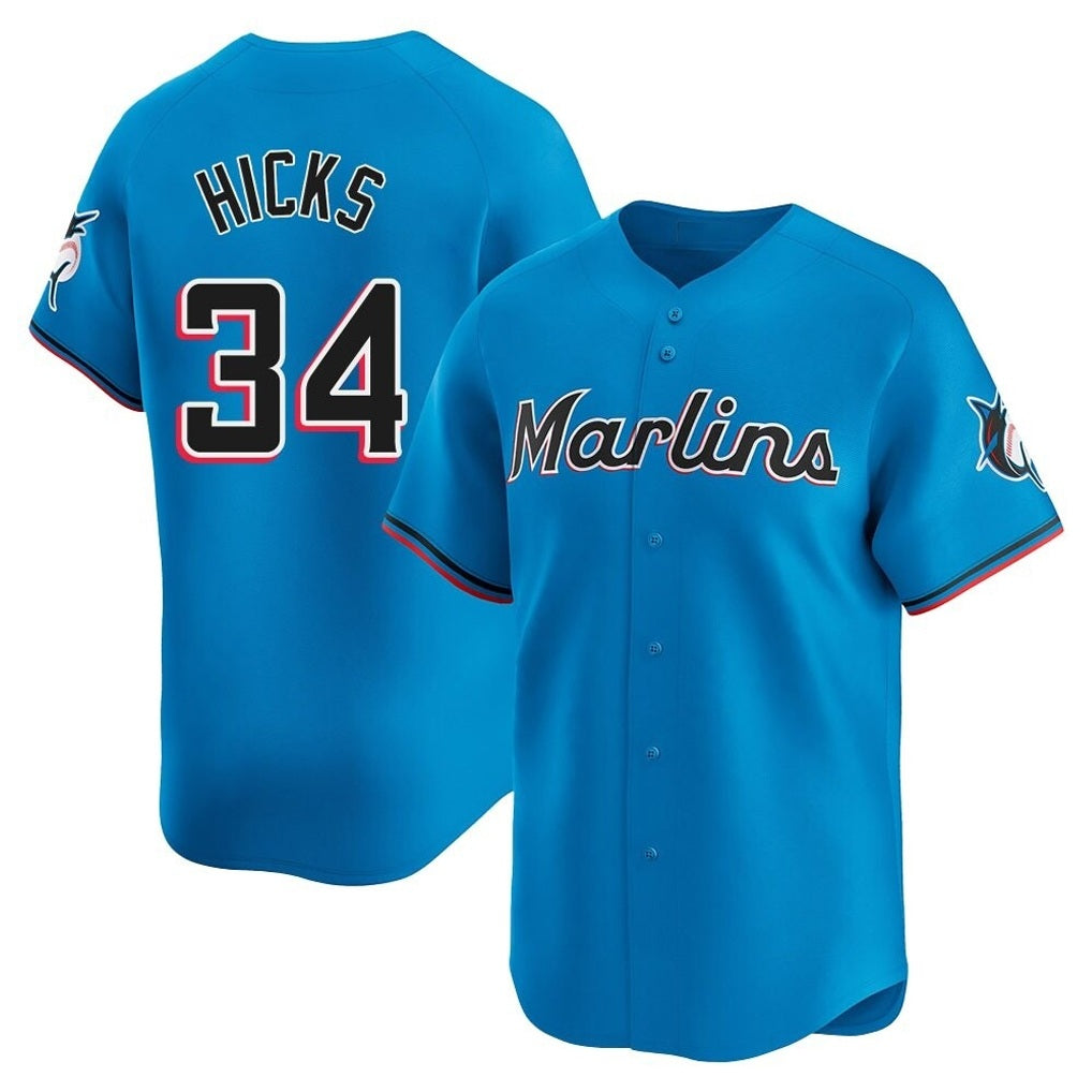 Miami Marlins #34 Liam Hicks Player Blue HeidiMiller Home Limited Stitched Jerseys